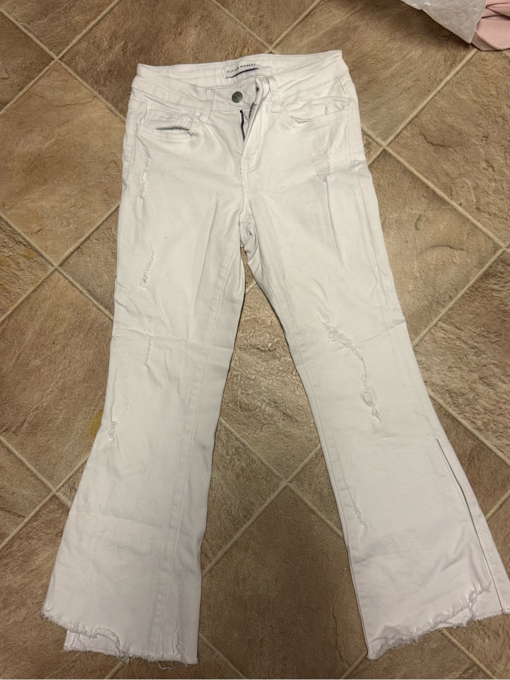 Zara White Distressed Flare Jeans - Women's